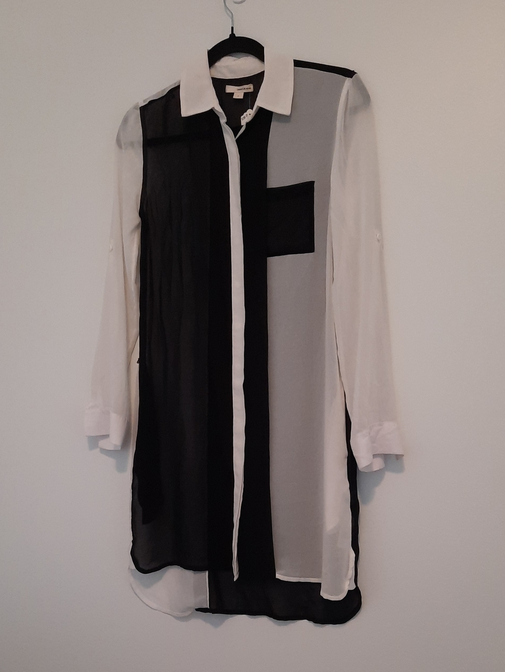 DKNY Black and White Colorblock Sheer Tunic